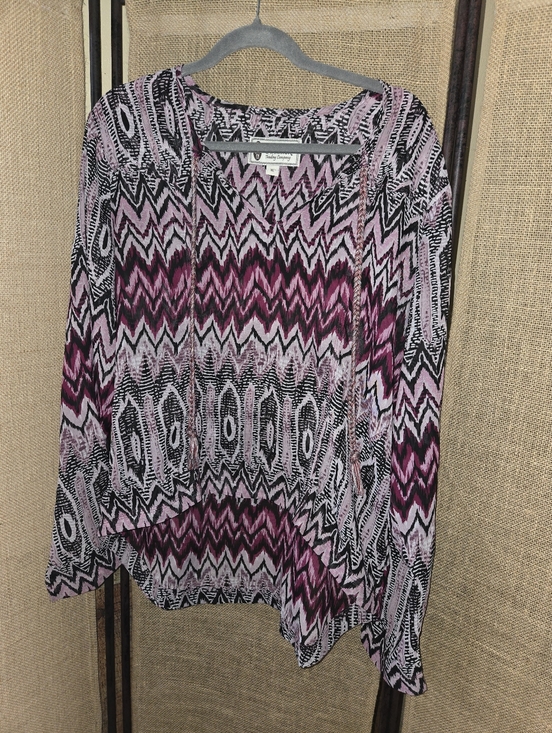Outback Trading Co. Tops - Outback Trading Company V-Neck Western Peasant Blouse Purple and Black XL